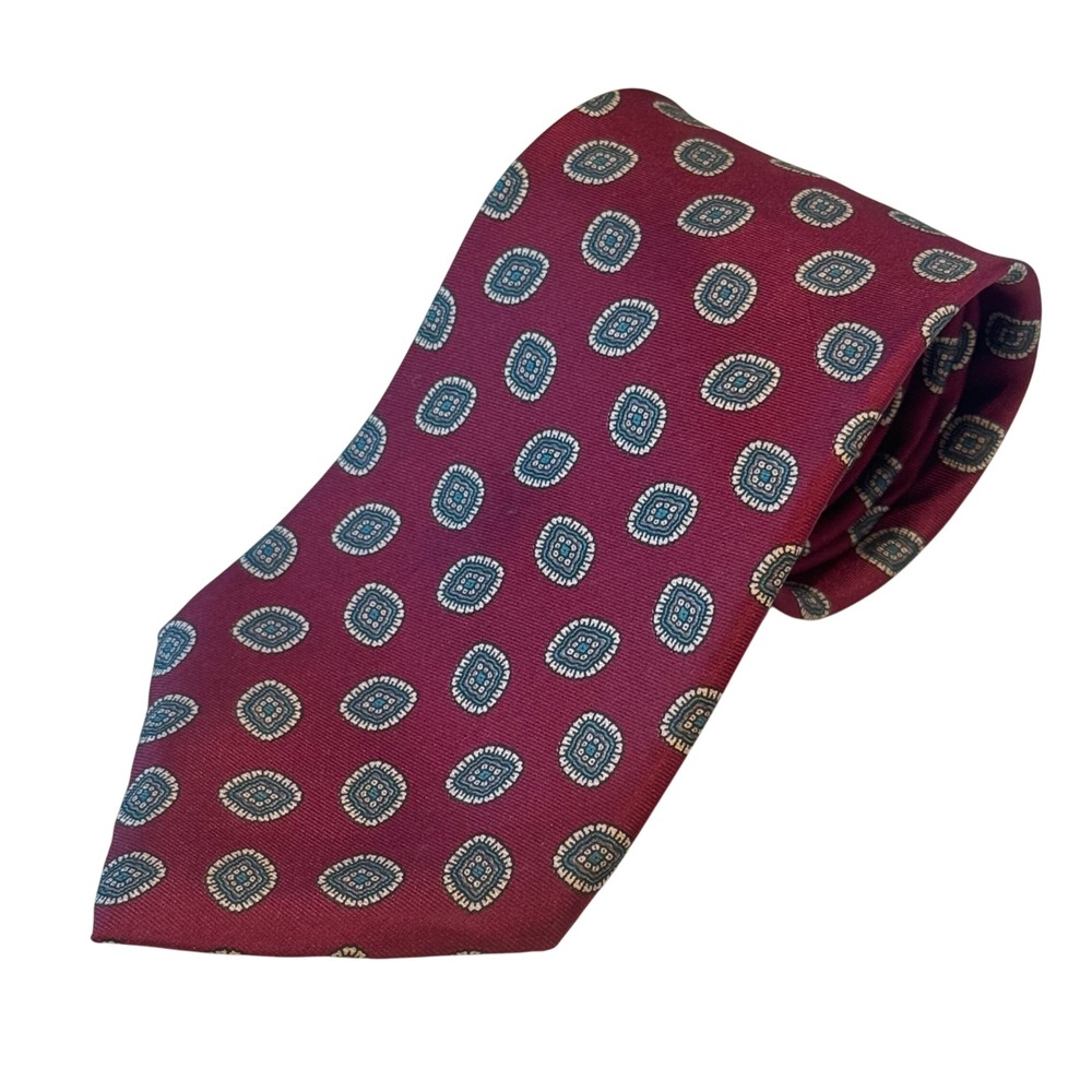 Oscar de la Renta Couture Burgundy‎ geometric Silk Tie Maison Blanche 58" long